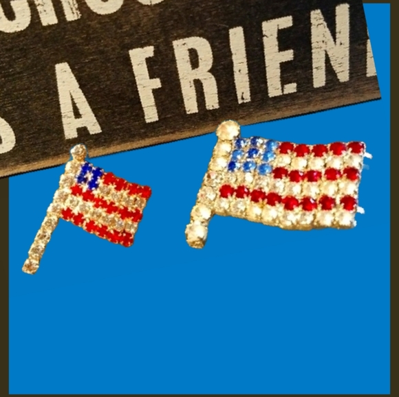 Mother Daughter Patriotic Red, White & Blue Rhinestone Flag Pin Set - Picture 9 of 9